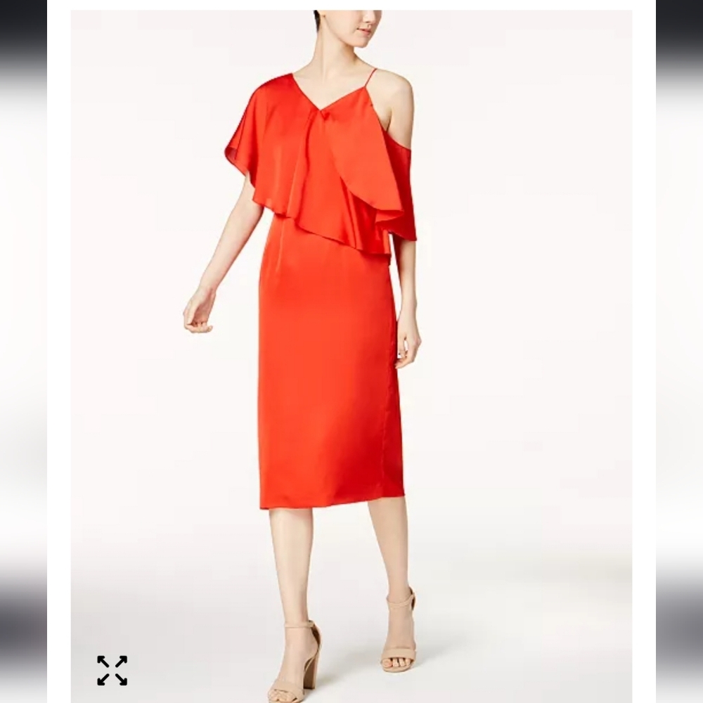 Fame and Partners Vibrant Red Poppy One-Shoulder Ruffle Dress